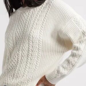 Lovers + Friends Cable Knit Fisherman White Pullover Preppy Sweater Size Small